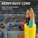 50 FT 10 Gauge Outdoor Extension Cord with Multiple Outlets Light Indicator, Flexible 3 Outlet Weatherproof Heavy Duty Extension Cord Waterproof Yellow, 15A 1875W 10AWG SJTW, ETL Listed