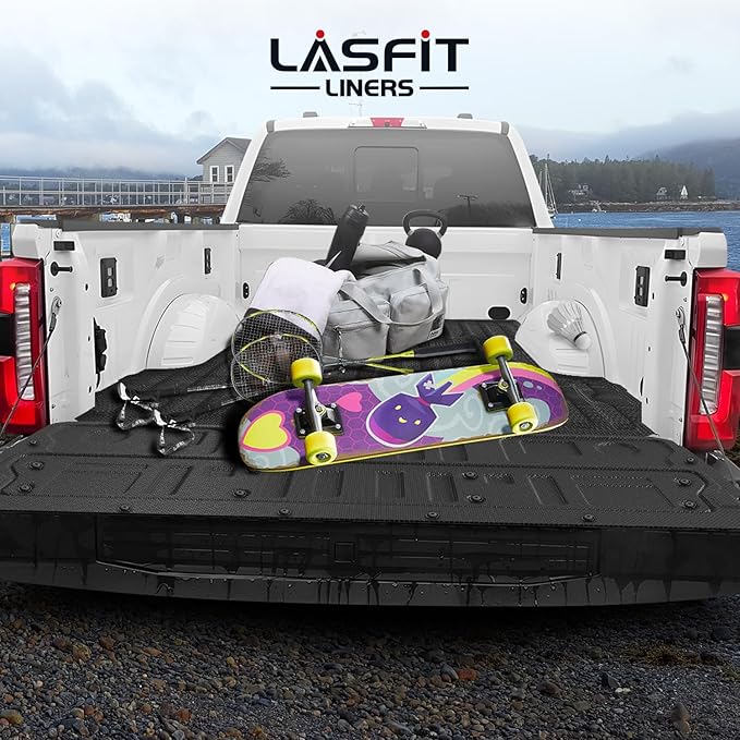 LASFIT Truck Tailgate Mat for Ford Super Duty F250 F350 F450 2026 2025 2024 2023 Truck Bed (Not Fit Optional with Tailgate Step) All Weather Protector TPE Tailgate Liner,1pc Black