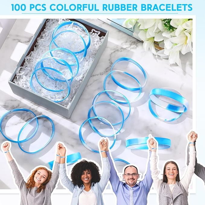Liliful 100 Pcs Silicone Rubber Wristbands Rubber Wristband Bracelet Bands for Silicone Wristbands for Women Men(Blue and White)