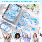 Liliful 100 Pcs Silicone Rubber Wristbands Rubber Wristband Bracelet Bands for Silicone Wristbands for Women Men(Blue and White)