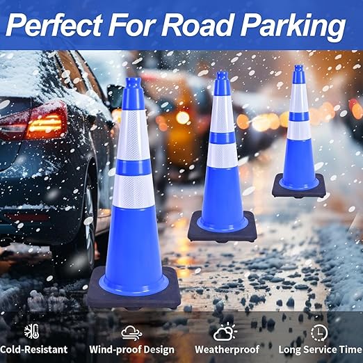 BESEA 8PACK 28 inch Traffic Safety Cones Blue Road Parking Cones 28" Heavy Duty Construction Cone Structurally Stable for Traffic Control at Public Place(8PCS)