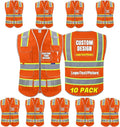 BeautyWill Custom Logo 10 Pockets Safety Vest Class2 ANSI Certified High Visibility Reflective Vest