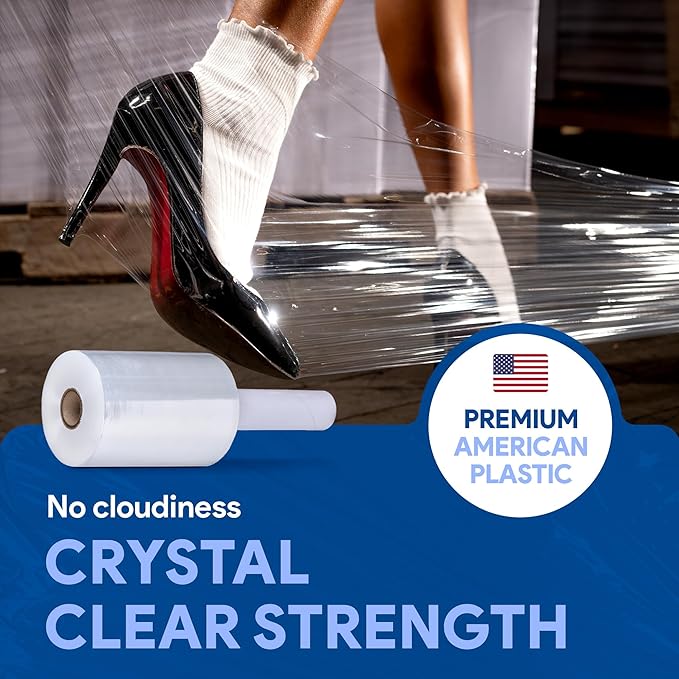 International Plastics Co. 18" Plastic Stretch Film/Wrap 1200ft 500% Stretch Clear Cling Durable Adhering Packing Moving Packaging Heavy Duty Shrink (5" Products, 8 Pack)