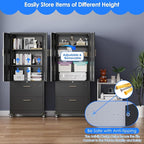 METAN Metal File Cabinet with 2 Drawers and 2 Shelves,Office Filing Cabinet on Wheels with Lock,Office Storage for Letter/Legal Size,Assembly Required,Black