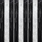 3 Pack 3.3 x 8.2 ft Black and Silver Foil Fringe Backdrop Curtains, Tinsel Streamers Party Decorations, Fringe Backdrop