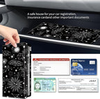 Premium Car Registration and Insurance Card Holder, Cute PU Leather Car Document Holder, Vehicle Glove Box Car Organizer with Magnetic Closure for Driver License, Cards Black Celestial Sky
