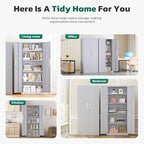 Greenvelly Metal Storage Cabinet, 63" H Locking Metal Storage Cabinet with Doors and 4 Shelves, Lockable Steel Cabinets for Kitchen, Bedroom, Living Room, Office (Dark Grey)