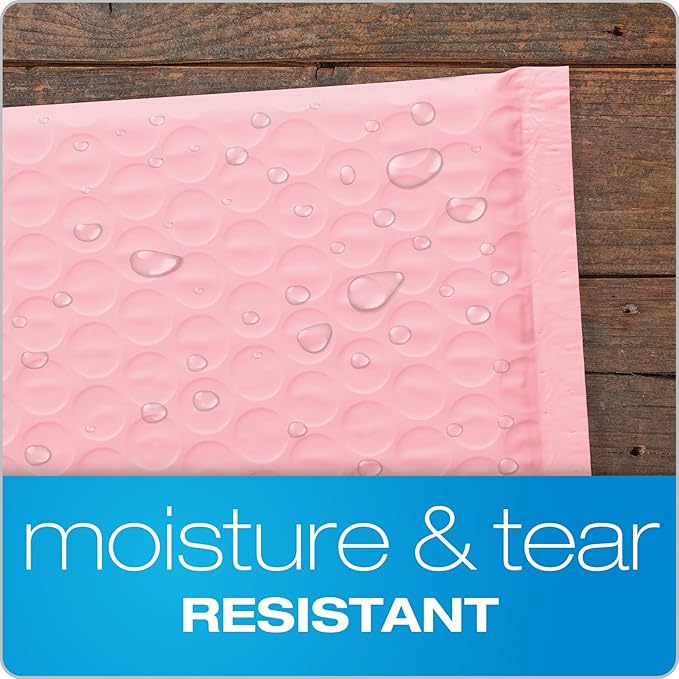 Quality Park Bubble Mailers, 8.25 x 11, Light Pink Poly Mailers, Padded Envelopes, Shipping Bags, Water Resistant, Self Seal, 25 Per Box (QUA85908)