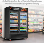 Tylza Commercial Refrigerator, Double Glass Door Display Beverage Fridge, 26.49 Cu Ft Upright Beverage Cooler Merchandiser with Replaceable Advertising Light Board, Rebound Door, Fast Cooling, Black