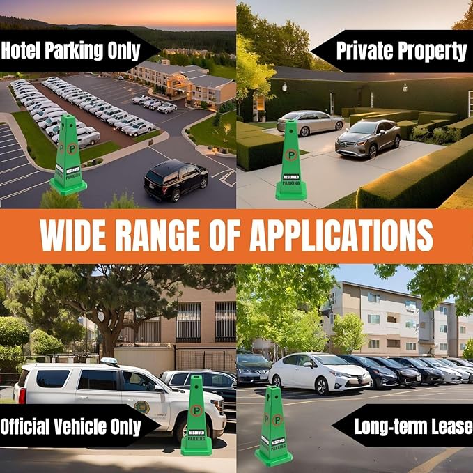 Reserved Parking Sign, 26.4-Inch Green Plastic Cone, High-Visibility