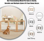 LZRS 3-Panel Freestanding Foldable Wooden Dog Gate –Solid Wood & Steel Wire Chew-Resistant Indoor Safety Pet Fence for Doorways & Stairs, Ideal for Small to Medium Dogs & Puppies, Natural