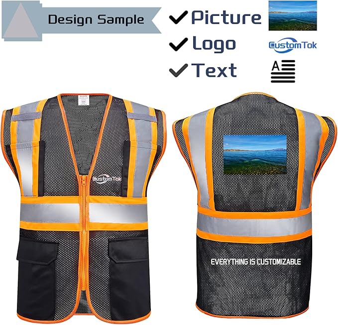 Custom Safety Vest with Logo Pockets High Visibility Reflective Vests Construction Security Workwear
