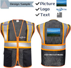 Custom Safety Vest with Logo Pockets High Visibility Reflective Vests Construction Security Workwear