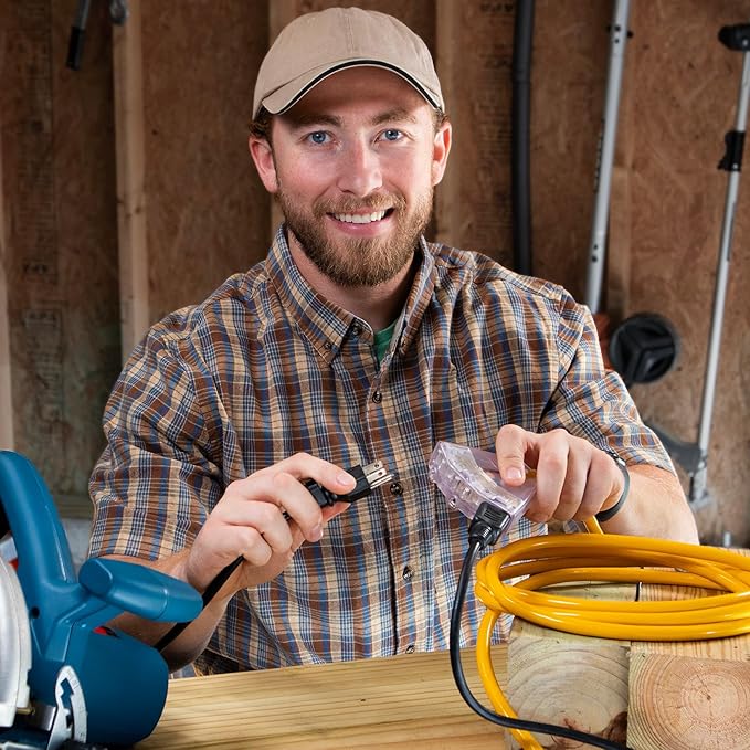 2 ft Short Outdoor Extension Cord Waterproof - 12 Gauge Heavy Duty Extension Cord Splitter Outdoor 2 ft - Lighted Outdoor Extension Cords with Multiple Outlets - Watts Wire - 2' Grounded