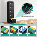 SISESOL 5 Drawer File Cabinet with Lock,15" Narrow Vertical File Cabinet Five drawer,Tall Office Filing Cabinets,Black Metal Filing Cabinets for Home Office,Fit A4,Legal,Letter Size,-Assembly Required