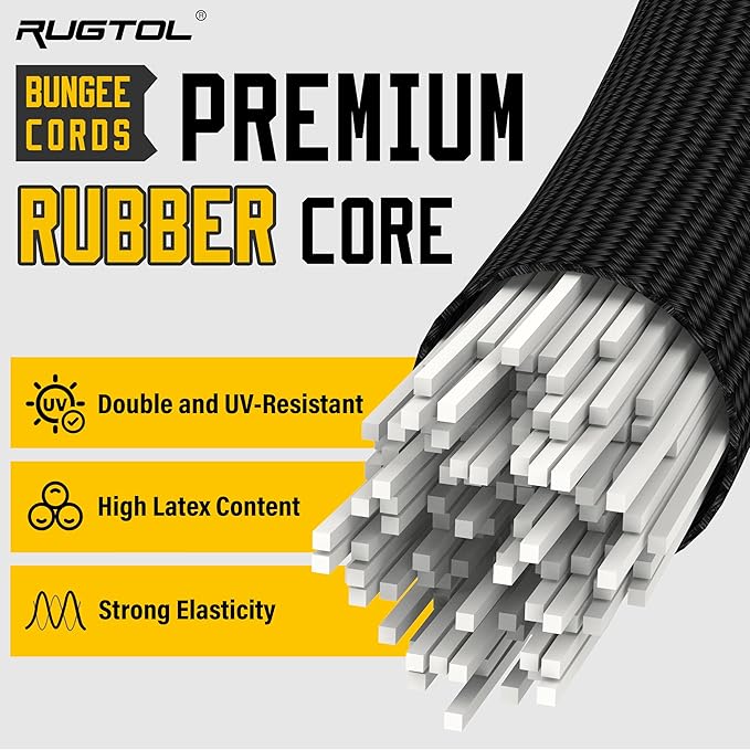 Adjustable Bungee Cords with Hooks, 6 Pack Heavy Duty Outdoor Carabiner Bungee Cord, Black Super Elastic Bungee Straps Easily Adjust from 7" to 36", Great for Cargo, Camping, Bike Racks, Tents