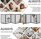 JSB 192-inch Extra Wide 30-inch Tall Dog gate with Door Walk Through,Full Matel Freestanding Round Tube Pet Gate for Halls Stairs, Puppy Safety Dog Fence with 4PCS Support Feet (Black)