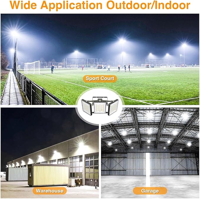 2025 Elite New Upgraded LED Flood Light Outdoor 150W 25500lm Stadium Flood Lights, 5000K Daylight White, IP66 Waterproof Adjustable 3-Head Floodlight for Street, Stadium, Parking Lot