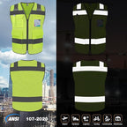 TCCFCCT Mesh Construction Vest 5 Pockets Reflective Safety Vest for Men Women, High Visibility Work Vest with Tabs for Walkie-talkie, Durable to Use, Meets ANSI/ISEA, Yellow, S