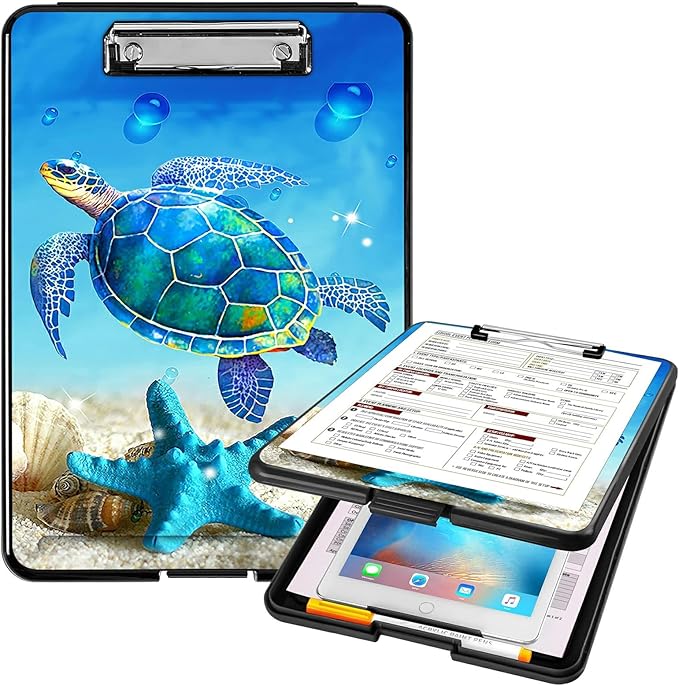 A4 Clipboards,Heavy Duty Waterproof Nursing Plastic Folder Clipboard with Storage Clip Boards,File Folder Storage Box Clipboard Case for Teacher,Doctor,Offices,Blue Turtle