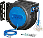 SURAIELEC 80 FT Retractable Extension Cord Reel, 14 AWG SJTOW Power Cord for Garage & Workshop, 10A Circuit Breaker, Wall/Ceiling Mount, Upgraded Anti-Tangle Roller Design, ETL Listed, Blue