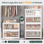 360QT Extra Large Stackable Storage Bins with Lid, 90Gal Collapsible Closet Organizer Box with Wheels, Folding Plastic Storage Cabinet with Doors for Home Kitchen Office Dorm, 3Pack White