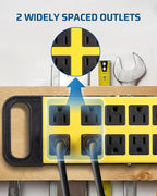 DEWENWILS 10-Outlet Metal Surge Protector Power Strip, UL Listed, 6Ft Cord Flat Plug, 15A Circuit Breaker, 14AWG 1440Joules, Heavy Duty Industrial Power Strip for Garage Workshop, Wall Mountable