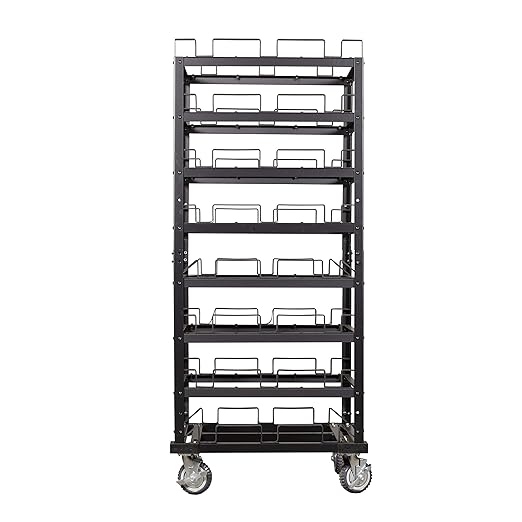 Trafford Industrial Stanchion Post Cart, 24 Posts, Horizontal Padded Storage and Locking Wheels for Safety