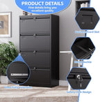Aobabo 4 Drawer Wide Lateral File Cabinet, Metal Filing Cabinet with Lock, Suitable for Home Office School Hanging Files Letter/Legal/F4/A4 Size,Black,Required-Assembly,15.87" D x 28.94" W x 57.17" H