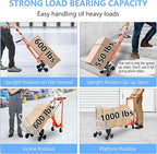 4 in 1 Industrial Convertible Stair Climbing Cart 1000 LBS Capacity, Heavy Duty Aluminum Hand Truck Dolly Cart with Solid Wheel, Folding Stair Climbing Cart Trolley for Transport Logistics Moving