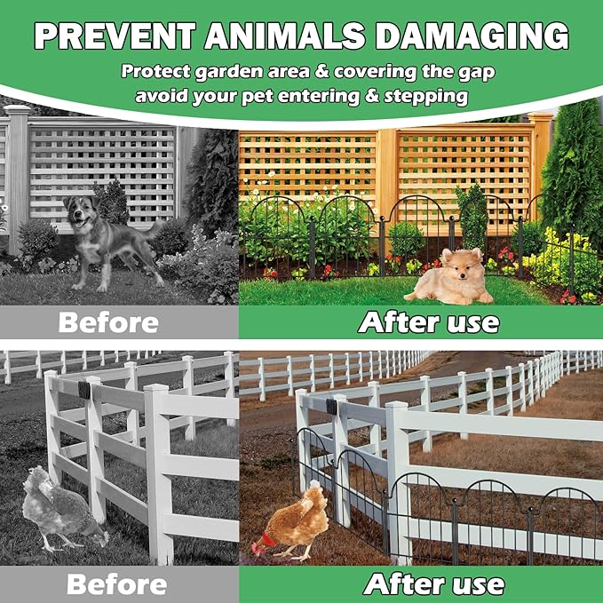 Garden Fence, 22 in(H) x 21 ft(L) Arched Rustproof Metal No Dig Fence Garden Fence Border, Ground Stake Animal Barrier Fence for Rabbit Dog, Outdoor Landscape Decor for Yard & Patio,19 Pack