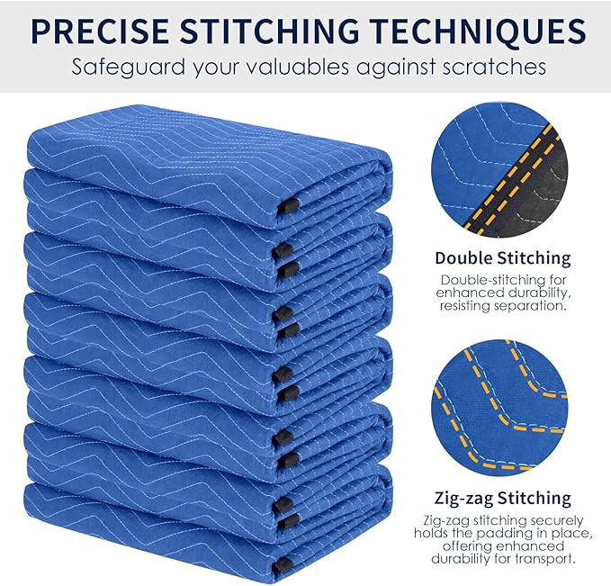Moving Blankets 12 Packs, Extra Large 80"x72" Furniture Moving Pads, Reusable Packing Blankets, Professional Quilted Furniture Shipping & Storage Pads for Couch Desk Cabinet Appliances, Blue and Black