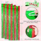 3 Pack 3.3x8.2 Feet Red and Green Foil Fringe Backdrop Curtains, Tinsel Streamers Birthday Party Decorations, Fringe Backdrop for Graduation, Baby Shower, Gender Reveal, Disco Party