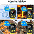 Infrared Thermometer Gun, Digital Laser Thermometrer Temperature Gun with Color LCD for Cooking, Pizza Oven, HVAC, IR Temp Gun with K-Probe, Adjustable Emissivity,-40°F to 1472°F(-40~800°C)