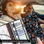 Premium Car Registration and Insurance Card Holder, Cute PU Leather Car Document Holder, Vehicle Glove Box Car Organizer with Magnetic Closure for Driver License, Cards Neon Gamer Pattern