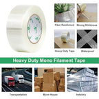 BOMEI PACK Filament Strapping Tape, 5.5 Mil 2 Inch x 60 Yards, Heavy Duty Reinforced Fiberglass Packing Tape, 2 Pack