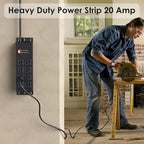 JUNNUJ Heavy Duty 20 Amp Surge Protector 4800J, Garage Metal 8 Outlets 12 Gauge, High Amp 5-15P Adapter Shop 6-20R T-Slot Industrial Outlet, 4 FT Extension Cord Commercial for Appliance