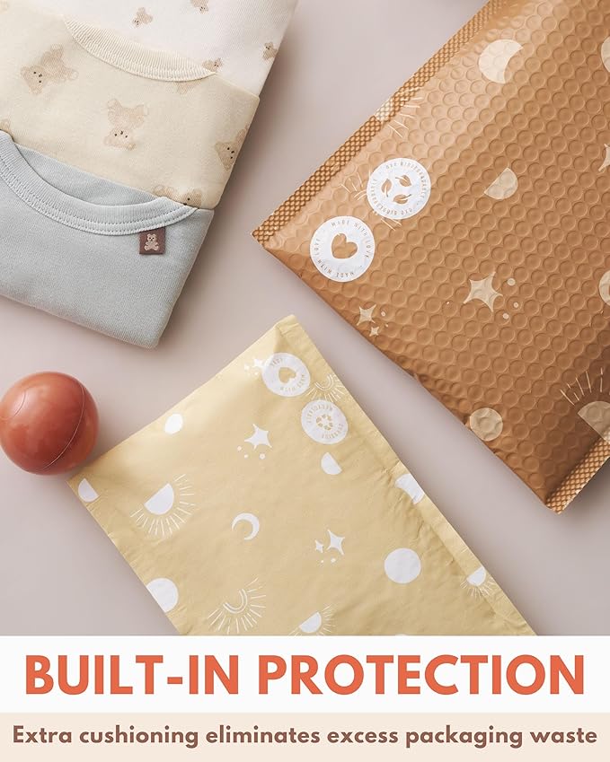 Paper Bubble Mailers 6x9-25 Pack Biodegradable Shipping Bags for Stationery and Small Accessories - Impack Self-Seal Eco Friendly Thick Mailing Envelope for Small Items - Celestial Tan