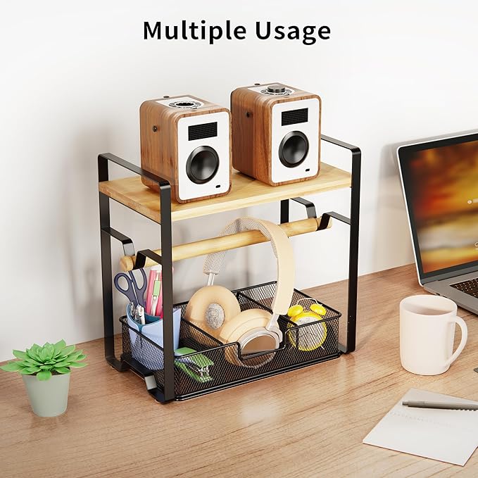 Label Holder for Rolls and Fan-Fold - Bamboo Shipping Label Holder for Desktop Thermal Printer with Space-Saving Accessories - Suitable for Home, Office, Warehouse, Small Business