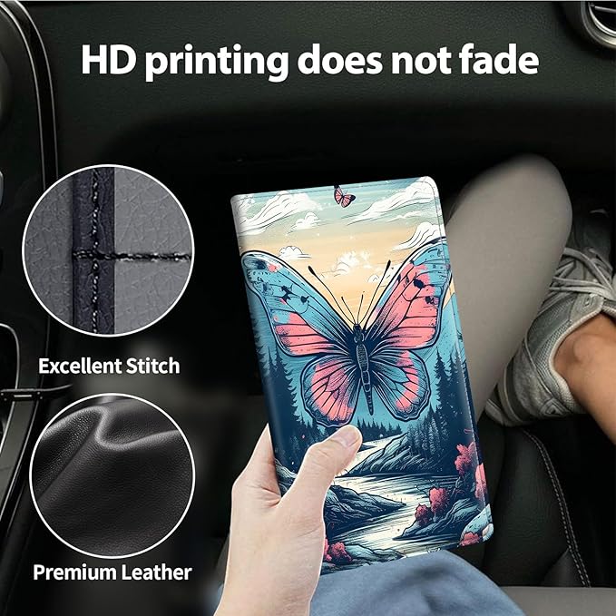 Car Registration and Insurance Holder, Leather Car Glove Box Organizer, Cool Car Accessories for ID, Driver's License Cards & Essential Document,business cards,Men&Women,Colorful Butterflys