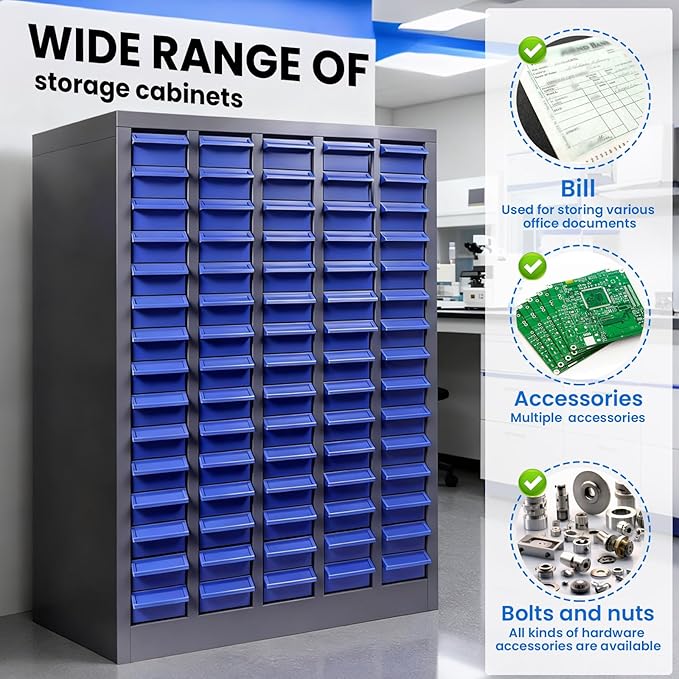 75 Drawer Heavy Duty Parts Cabinet,2mm Steel Frame & ABS Drawers with Labels/Divider,550Lbs Capacity Nut Bolt Screw Organizer for Workshop,Garage,Hardware Storage