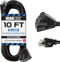 Iron Forge Cable 14 Gauge Outdoor Extension Cord 10 Ft with 3 Power Outlets, SJTOW 14/3 Heavy Duty Black 3 Prong, Oil Resistant & Flame Retardant