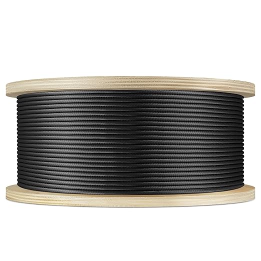 3/16" Black T316 Stainless Steel Cable, 500FT Marine Grade Black Wire Rope Aircraft Cable, 1x19 Strands for Deck Railing, Balcony, Fence, and DIY Balustrades