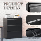3 Drawer Lateral File Cabinet with Lock, Lateral File Cabinets for Home Office, Metal File Cabinet, Heavy Duty File Storage Cabinet for Legal/Letter/A4 Document, Assembly Required, Black