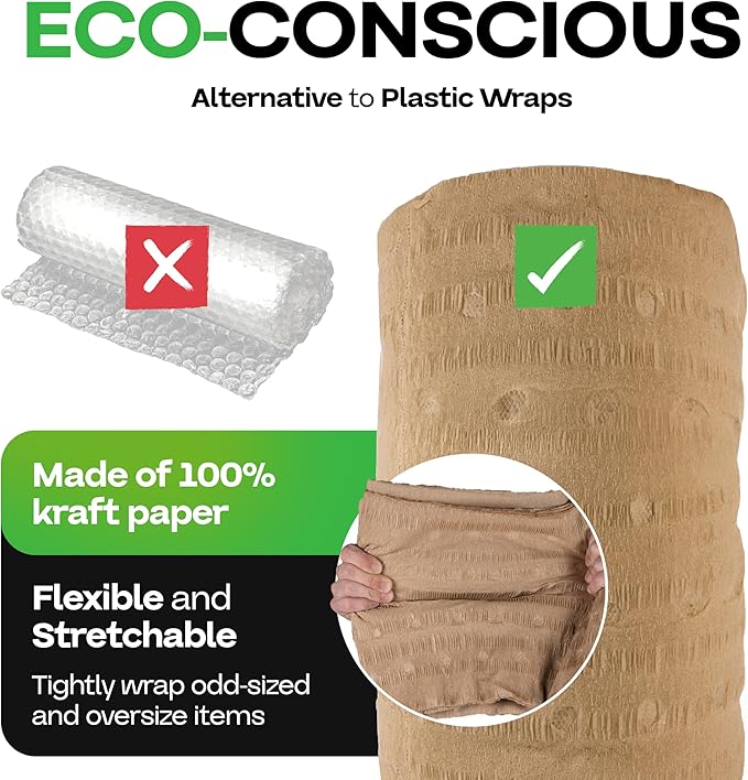 IDL Packaging 12" x 175' EcoMax™ Kraft Paper Cellulose Wadding in Self-Dispensed Box - Cushioning Wrapping and Box Void Filling - Gentle Packing for Shipping, Moving, and Storing Fragile Items