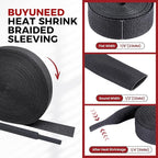 Heat Shrink Wire Loom 2:1 Shrinkable Braided Cable Sleeve 1/2 Inch ID-46ft Abrasion Protection Flexibility Fabric Wiring Harness Cover Sheath