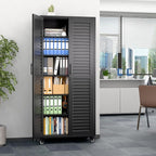 Aobabo Metal Storage Cabinet with Wheels, Locking Steel Storage Cabinet with 5 Shelves,15.75" D x 31.5" W x 71" H, for Garage School Office, Black