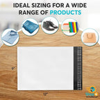 Shop4Mailers Glossy White Plastic Self Seal Poly Mailer Flat Bags Waterproof Shipping Envelope 2.1 Mil for Apparel, Clothes, Shirts, Books – Permanent Adhesive Seal 200 Pack (9x12)