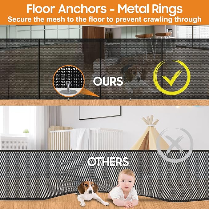 160" Retractable Baby Gates, 42" Extra Tall Upgraded Baby Gate with Reinforced Strip Design, Prevent from Crawling Underneath, Extra Wide Dog Gate Baby Gates for Stairs Doorways Indoor Outdoor