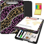 Clipboard with Storage,Office Supplies Nursing Clipboards Folder with Pen Holder Plastic Foldable Clip Board with Storage for Nurse Teacher,Pink Golden Leopard